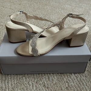 Champagne low block heels